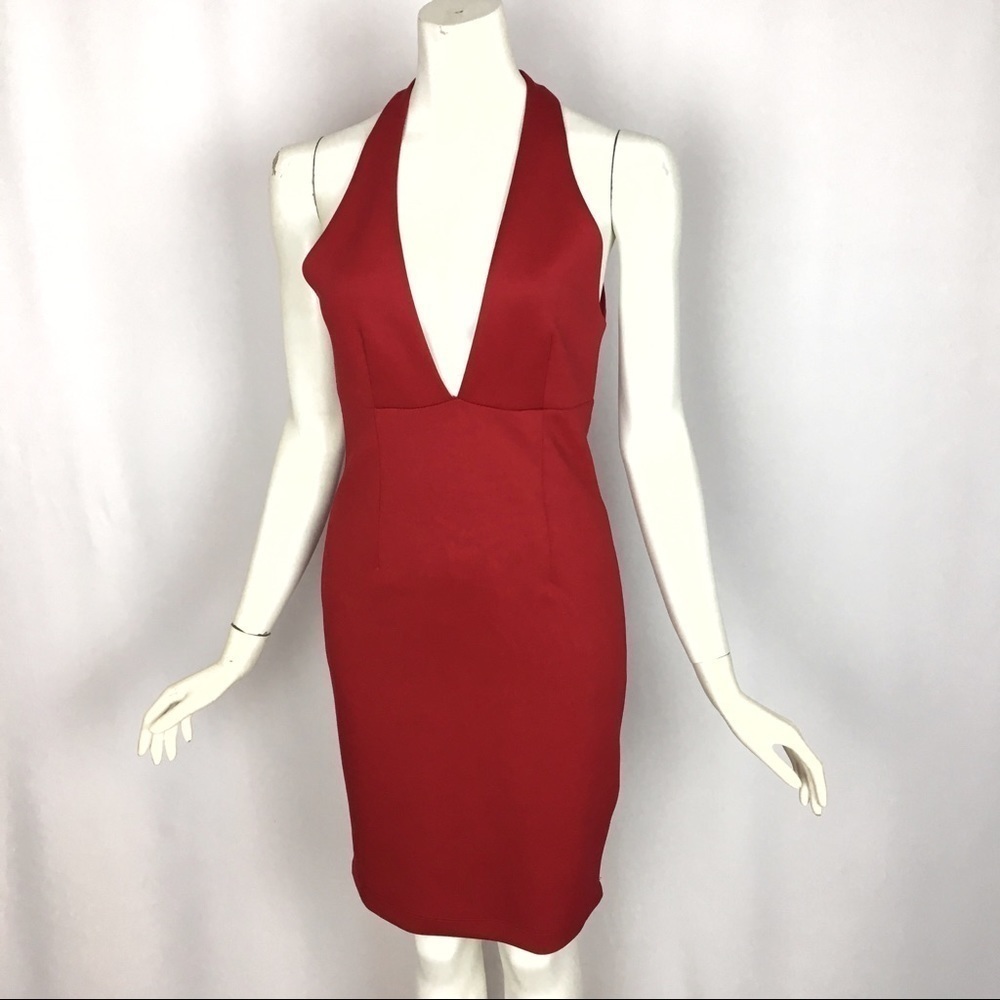 NWT Forever 21 Dress Red Halter Low V-Neck Evening Date Size Small